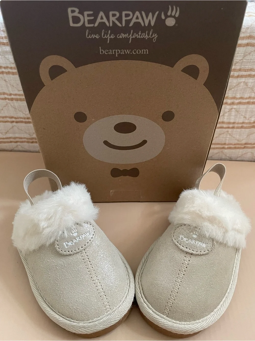 Leather BearPaw Champagne Plush Slip-On Shoes